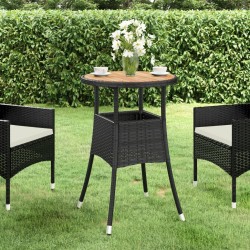 Table de jardin Ø60x75 cm Acacia et résine tressée Noir 