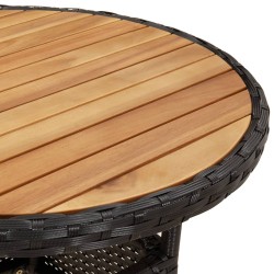 Table de jardin Ø60x75 cm Acacia et résine tressée Noir 
