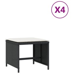 Tabourets de jardin et coussins lot de 4 noir 40x40x35 cm rotin 