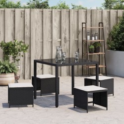 Tabourets de jardin et coussins lot de 4 noir 40x40x35 cm rotin 