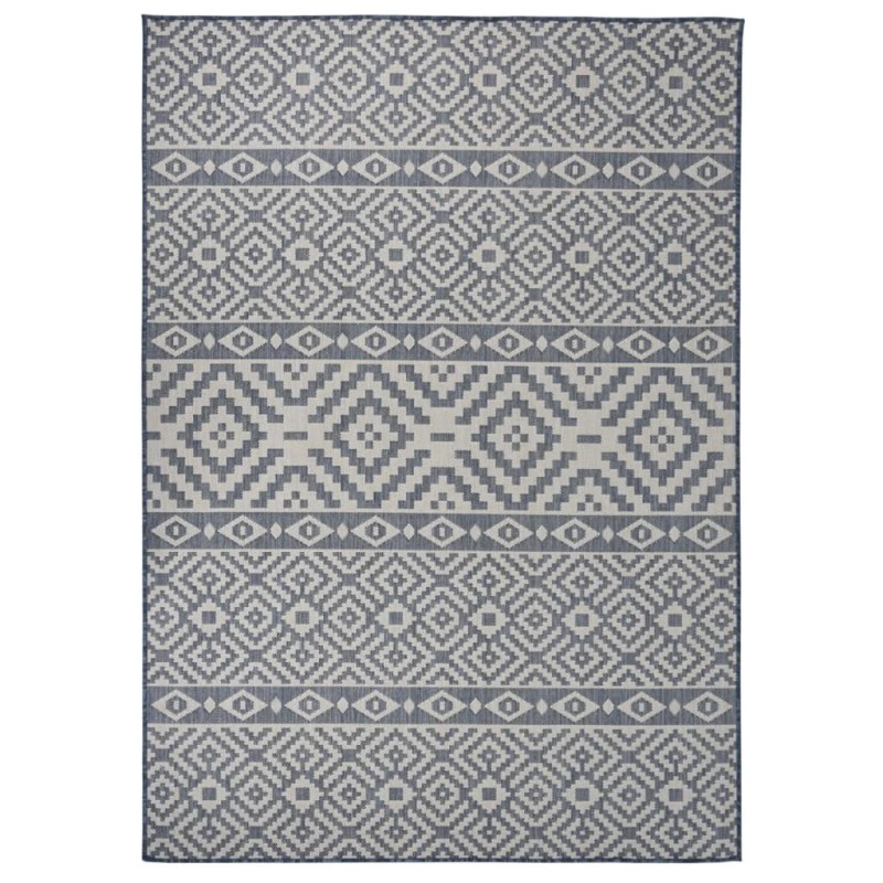 Tapis à tissage plat d'extérieur 140x200 cm Rayures bleues 