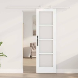 Porte Coulissante avec Kit de Matériel 'ORKDAL'en Bois Massif et Verre Blanc 