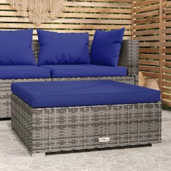 Repose-pied de jardin et coussin Gris 70x70x30cm Résine tressée 