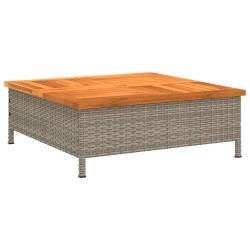 Table de jardin gris 70x70x25 cm résine tressée et bois acacia 