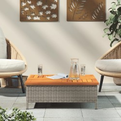 Table de jardin gris 70x70x25 cm résine tressée et bois acacia 