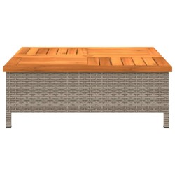 Table de jardin gris 70x70x25 cm résine tressée et bois acacia 