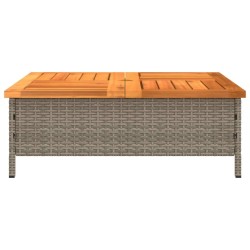 Table de jardin gris 70x70x25 cm résine tressée et bois acacia 