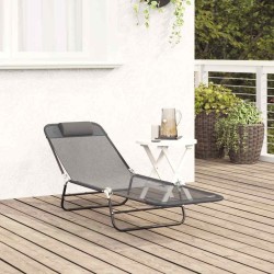 Loungeur de soleil pliant avec appui-tête Gris Textilène 