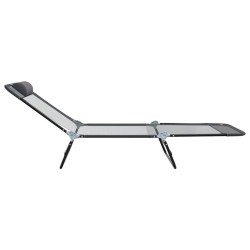 Loungeur de soleil pliant avec appui-tête Gris Textilène 