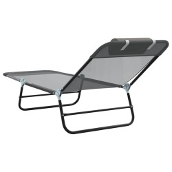 Loungeur de soleil pliant avec appui-tête Gris Textilène 