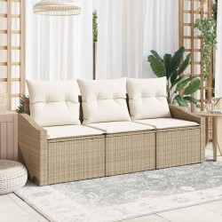 Ensemble de salle à manger de jardin 3 pièces avec coussins, beige, en polyrotin. 