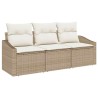 Ensemble de salle à manger de jardin 3 pièces avec coussins, beige, en polyrotin. 