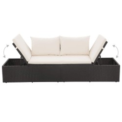 Lit de jardin Noir 195x60 cm Résine tressée 
