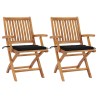 Chaises de jardin lot de 2 et coussins noir Bois de teck massif 