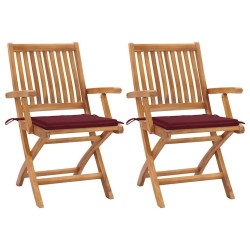 Chaises de jardin lot de 2 coussins rouge bordeaux Teck massif 