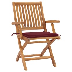 Chaises de jardin lot de 2 coussins rouge bordeaux Teck massif 