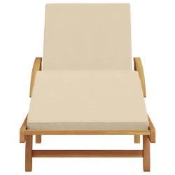 Chaise longue pliable avec roues & coussin Beige en bois d'acacia massif 