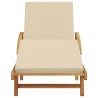 Chaise longue pliable avec roues & coussin Beige en bois d'acacia massif 
