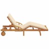 Chaise longue pliable avec roues & coussin Beige en bois d'acacia massif 