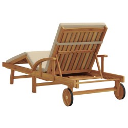 Chaise longue pliable avec roues & coussin Beige en bois d'acacia massif 