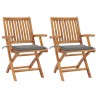 Chaises de jardin lot de 2 et coussins gris Bois de teck massif 