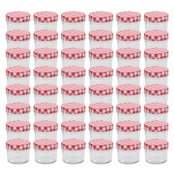 48 pcs Pots à confiture Couvercles blanc et rouge Verre 110 ml 