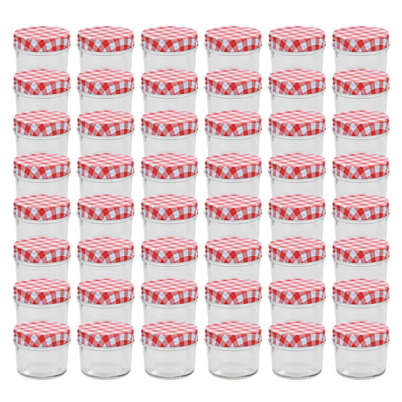 48 pcs Pots à confiture Couvercles blanc et rouge Verre 110 ml 48 pcs Pots à confiture Couvercles blanc et rouge Verre 110 ml