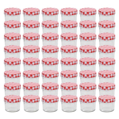 48 pcs Pots à confiture Couvercles blanc et rouge Verre 110 ml 
