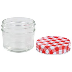 48 pcs Pots à confiture Couvercles blanc et rouge Verre 110 ml 