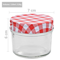 48 pcs Pots à confiture Couvercles blanc et rouge Verre 110 ml 