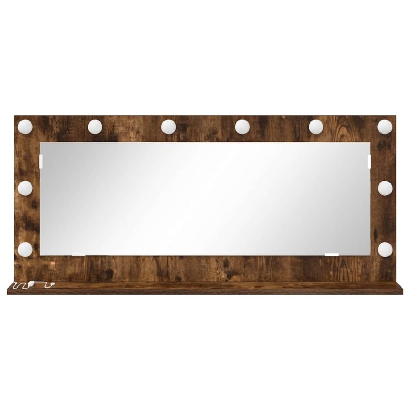 Miroir de maquillage avec lumières LED Chêne fumé 100x45x18 cm 