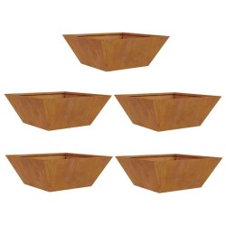5 jardinières en acier corten, 40x40x15 cm 
