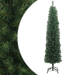 Sapin de Noël artificiel mince avec support vert 210 cm PVC 
