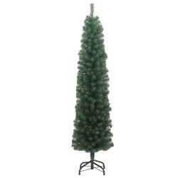 Sapin de Noël artificiel mince avec support vert 210 cm PVC 