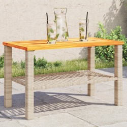Table de jardin beige 70x38x42 cm résine tressée et bois acacia 