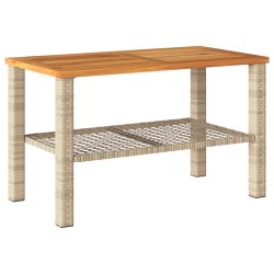Table de jardin beige 70x38x42 cm résine tressée et bois acacia 