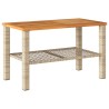 Table de jardin beige 70x38x42 cm résine tressée et bois acacia 