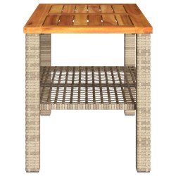Table de jardin beige 70x38x42 cm résine tressée et bois acacia 