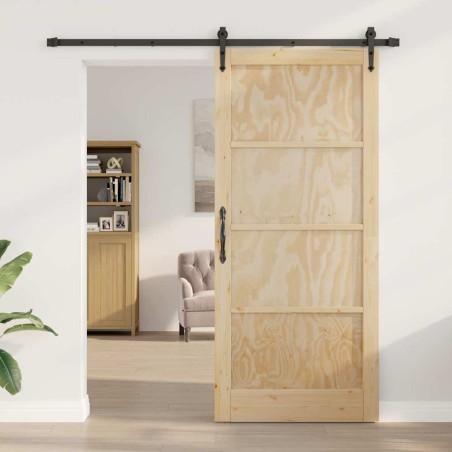 Porte coulissante avec ensemble matériel 93x211 cm en bois massif de pin 