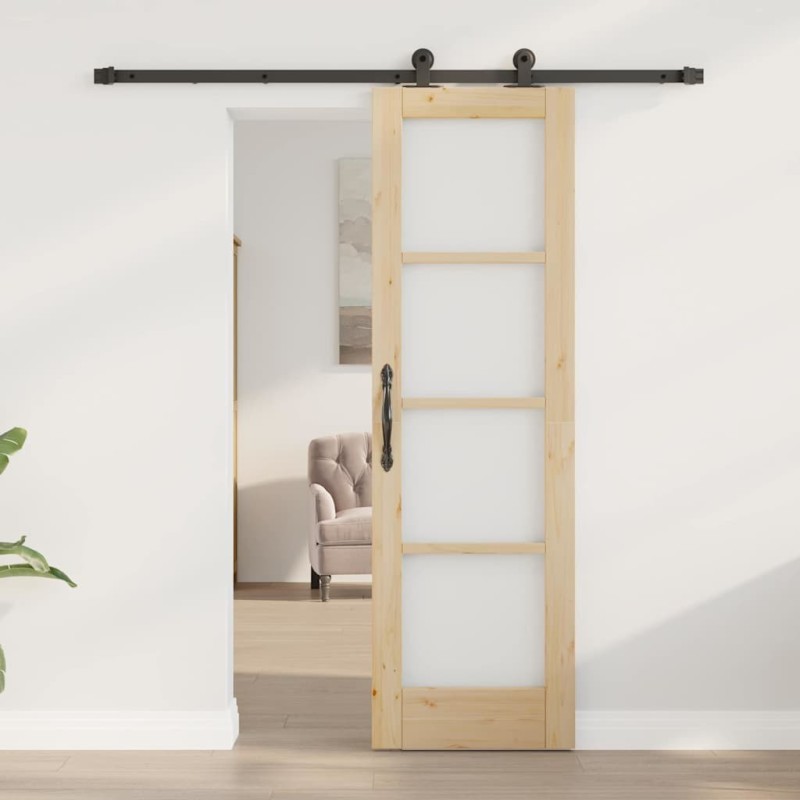 Porte Coulissante avec Ensemble de Quincaillerie 'ORKDAL'en Bois Massif et Verre 
