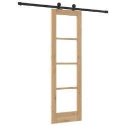 Porte Coulissante avec Ensemble de Quincaillerie 'ORKDAL'en Bois Massif et Verre 