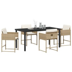Ensemble de jardin de 5 pièces avec coussins beige en rotin synthétique. 