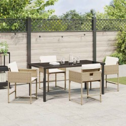 Ensemble de jardin de 5 pièces avec coussins beige en rotin synthétique. 