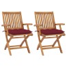 Chaises de jardin lot de 2 coussins rouge bordeaux Teck massif 
