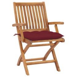 Chaises de jardin lot de 2 coussins rouge bordeaux Teck massif 