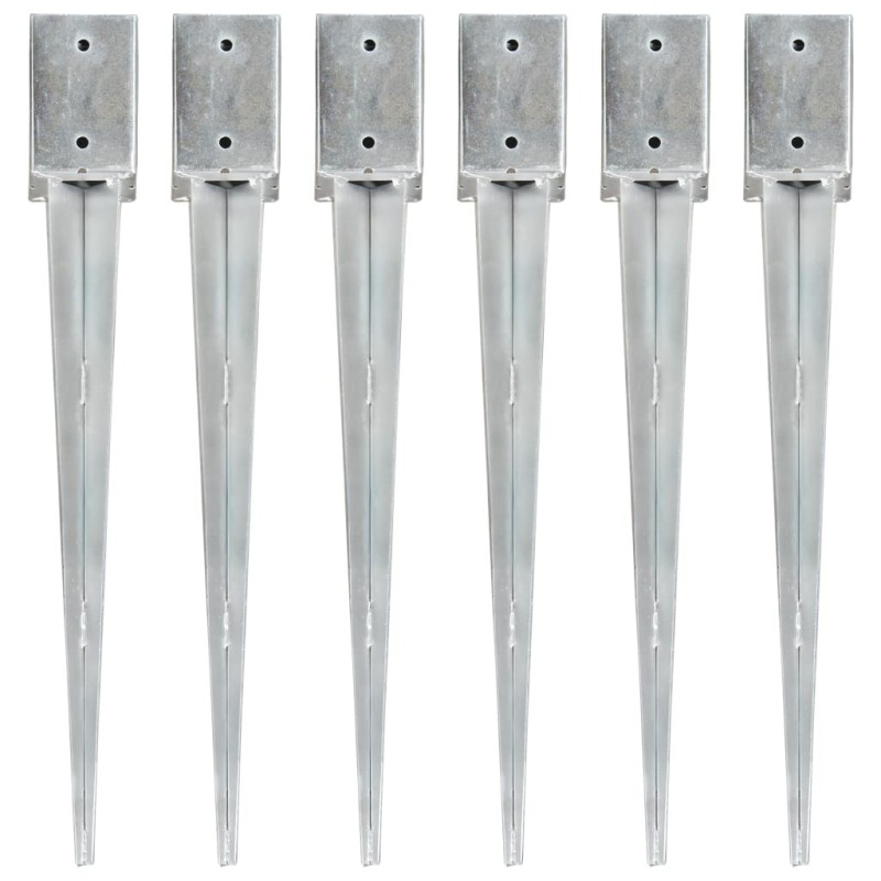 Piquets au sol 6 pcs Argenté 9x9x75 cm Acier galvanisé Piquets au sol 6 pcs Argenté 9x9x75 cm Acier galvanisé