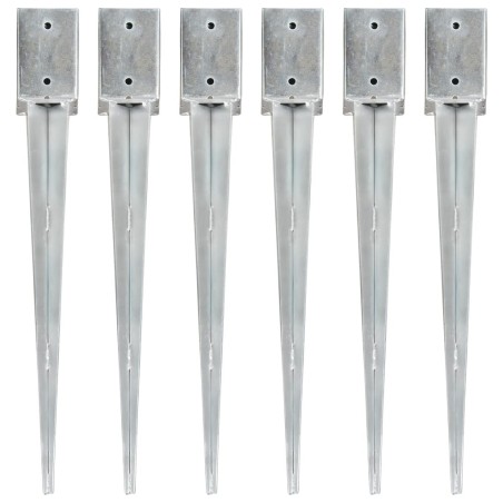 Piquets au sol 6 pcs Argenté 9x9x75 cm Acier galvanisé 