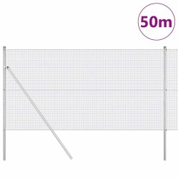 Clôture en fil soudé avec 13 poteaux 1x50 m acier galvanisé 