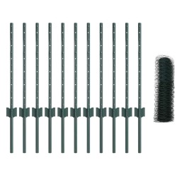 Poteaux de clôture 11 pcs U-Channel vert 60 cm acier 