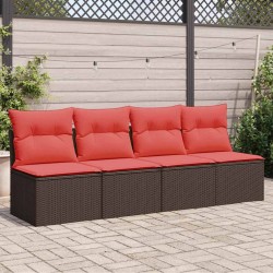 Canapé de jardin avec coussins 4 places en rotin polypropylène marron 